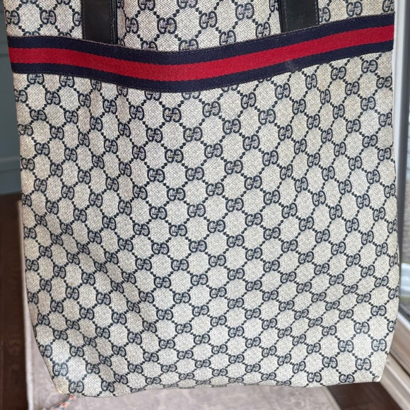 VINTAGE Gucci Web GG Navy Sherry Line Tote Bag - Picture 4 of 14
